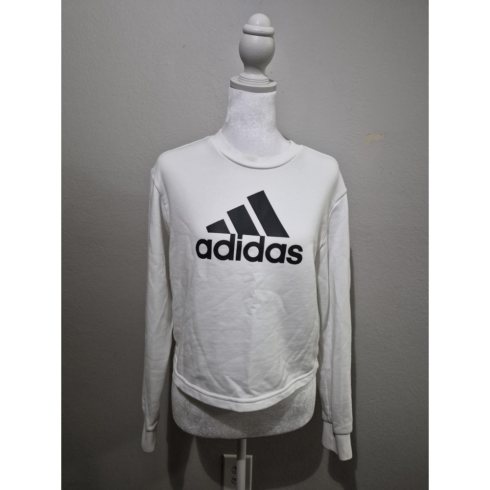 Adidas Cropped Sweatshirt Women Sz Small White Black Outdoors Casual Athletic